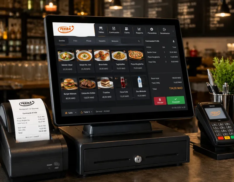 Logiciel de caisse tactile POS en café-restaurant au Maroc - Fekra Systems